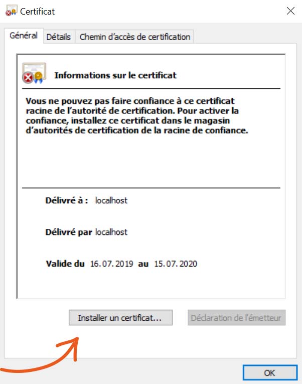 Installer un certificat auto-signé sous Windows