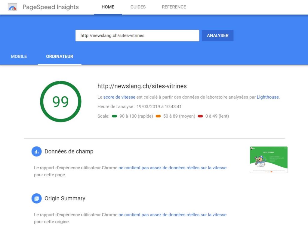 PageSpeed Insights de Google en desktop