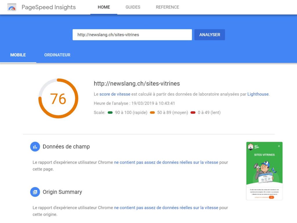 PageSpeed Insights de Google en mobile