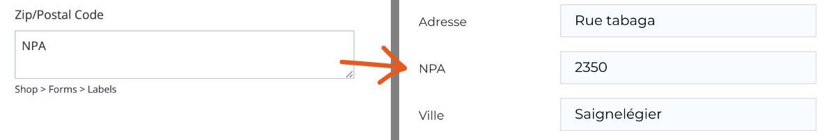 En modifiant les traductions dans le back-office, le formulaire d'adresse se modifie automatiquement