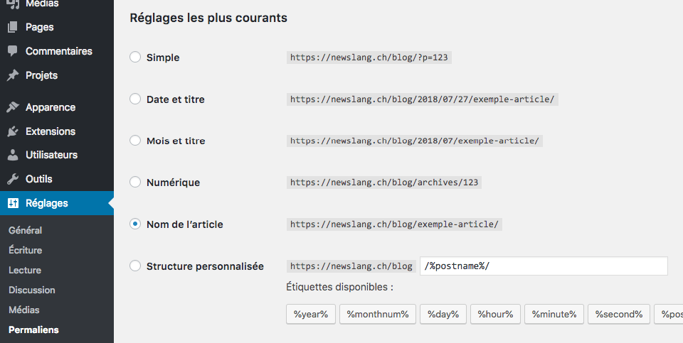Activer les permaliens de Wordpress