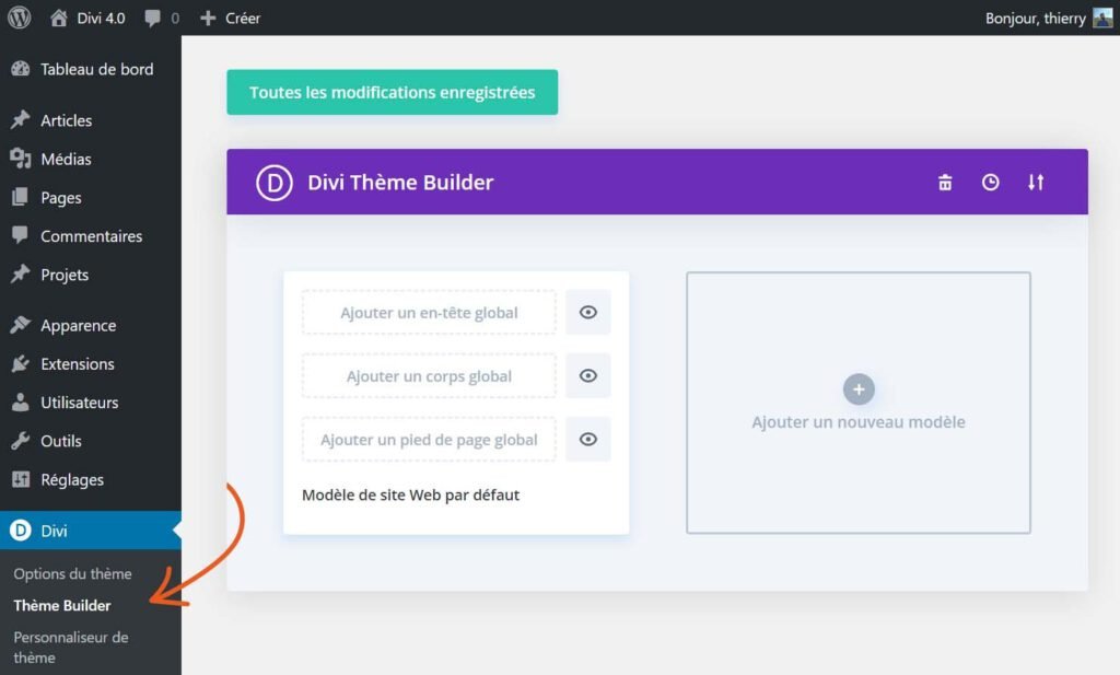 Le nouveau gestionnaire de thème Divi s'appel le Theme Builder