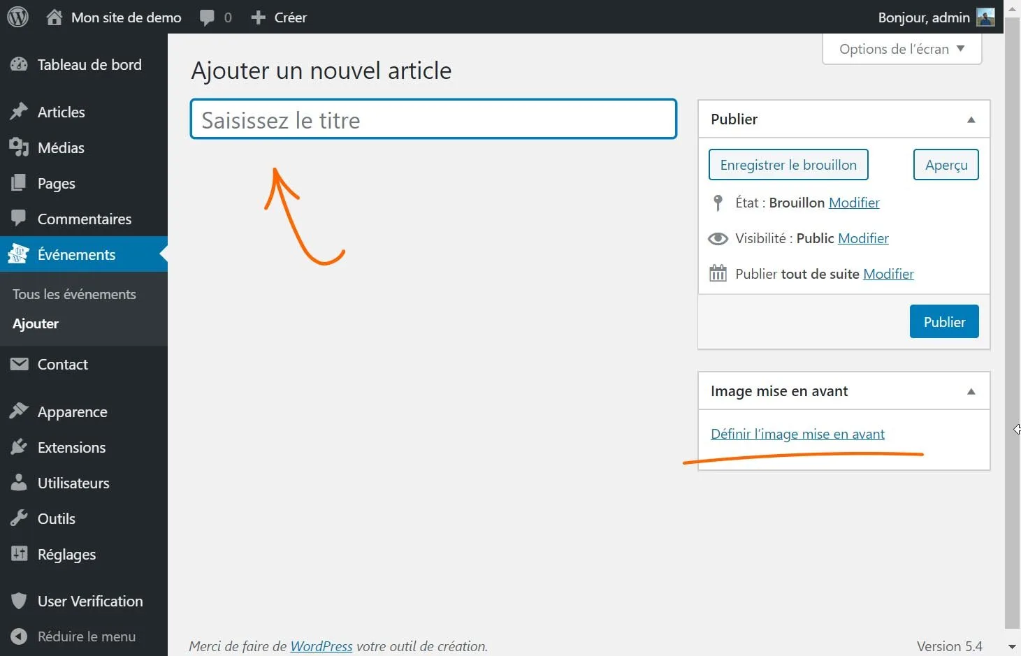 Exemple d'un nouveau type de publication créé dans WordPress