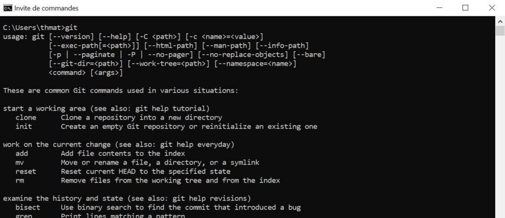 Exécution de la commande Git dans l'invite de commande de Windows
