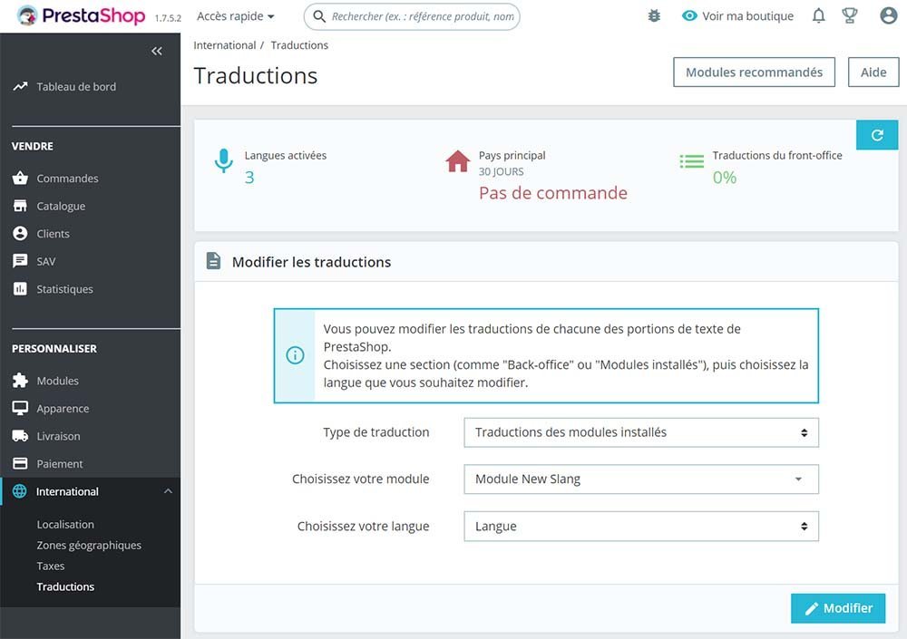 Traduire votre module dans le back office de Prestashop