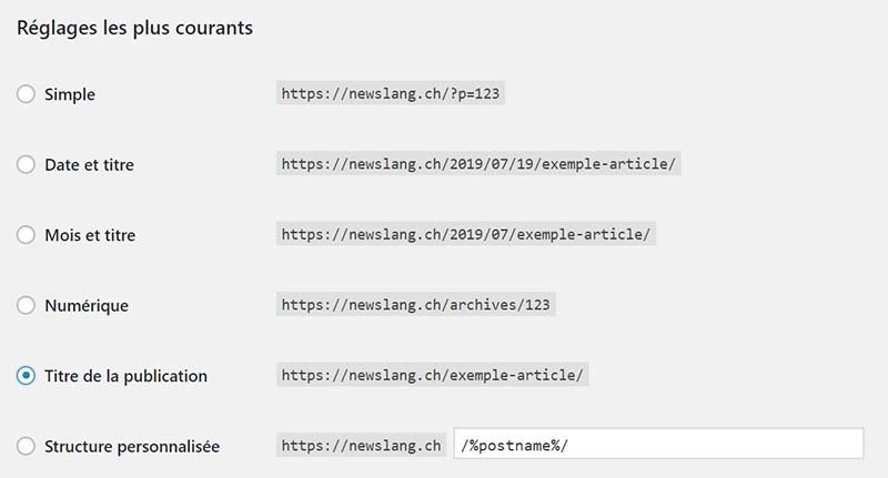 Structure des permaliens dans WordPress