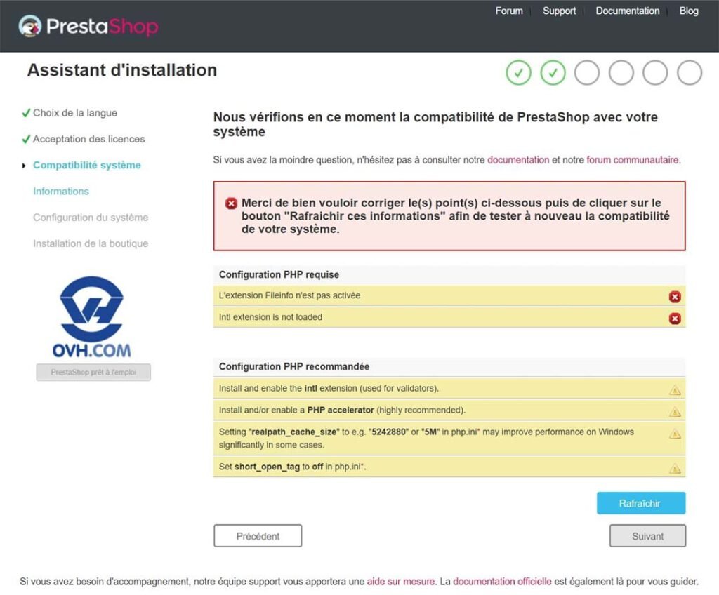 Voilà le diagnostique de Prestashop quant à mon environnement, pas glop comme on dit !