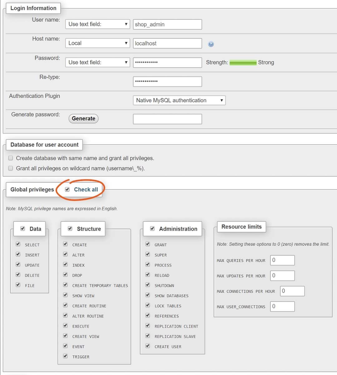 Créer un nouvel utilisateur dans PhpMyAdmin