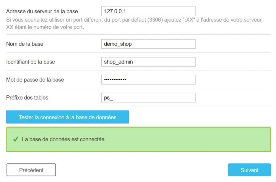 Une fois toutes les informations saisie, le test de connexion devrait être un succès