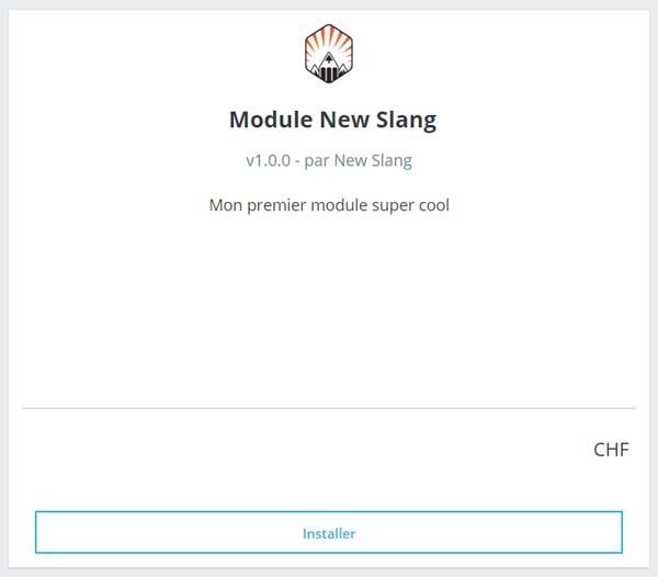 Affichage de votre module personnalisé avec son nom, sa description et son icône dans la liste des modules de Prestashop