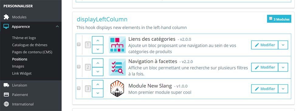 Une fois le module installé, celui-ci est automatiquement greffé aux hooks correspondants