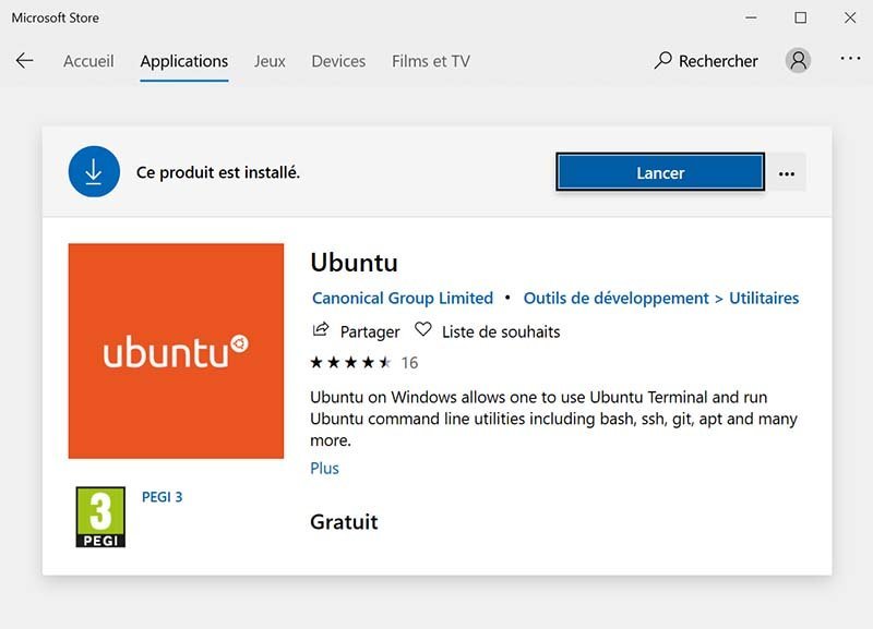 Ubuntu sur le Microsoft Store