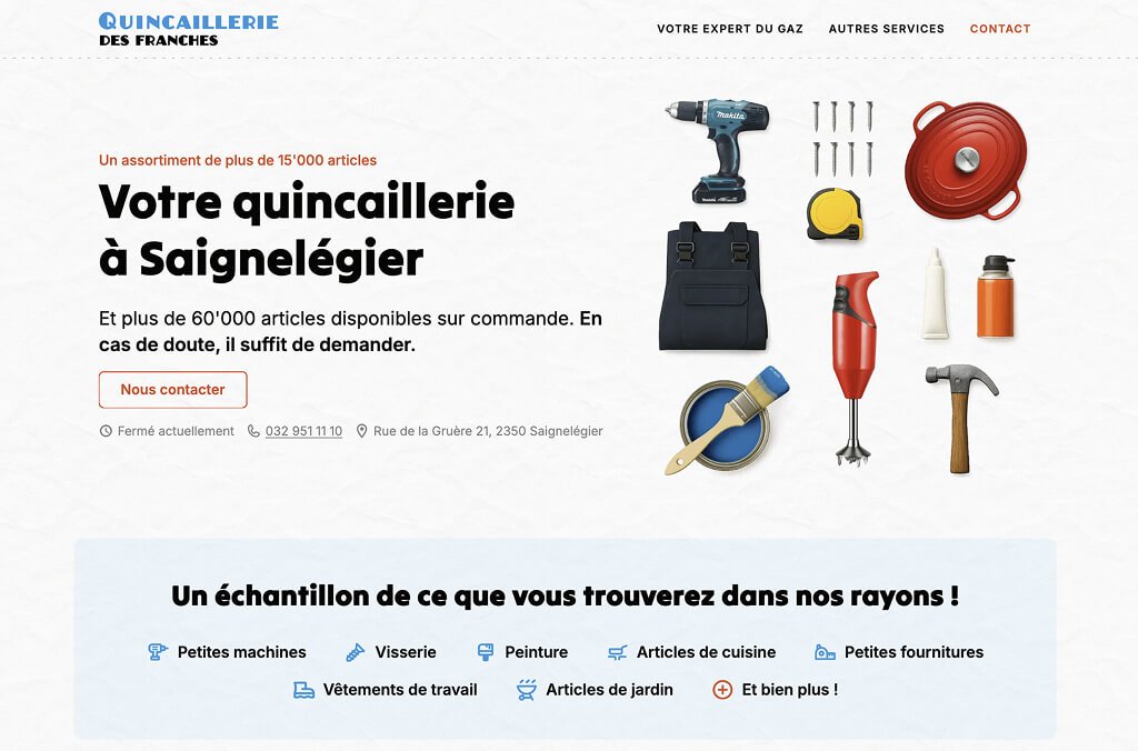 Site Internet de la Quincaillerie des Franches-Montagnes